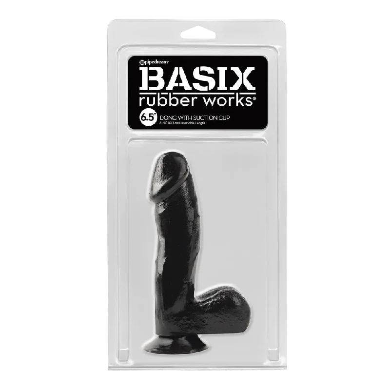 Basix Rubber Works 6.5" Dong with Suction Cup Black