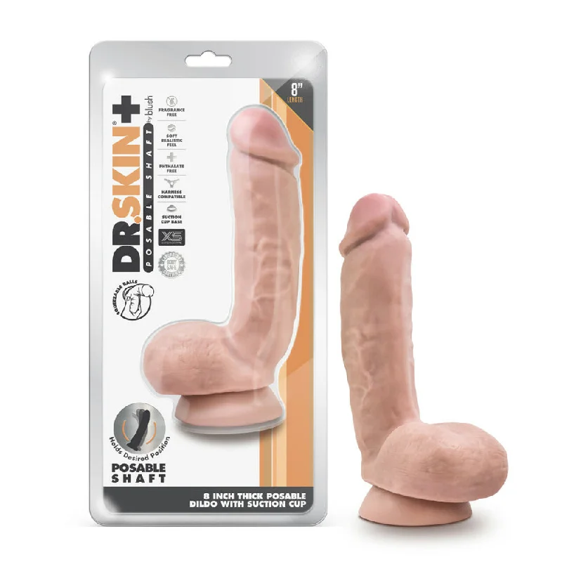 Dr. Skin Plus 8" Thick Poseable Dildo With Squeezable Balls Vanilla