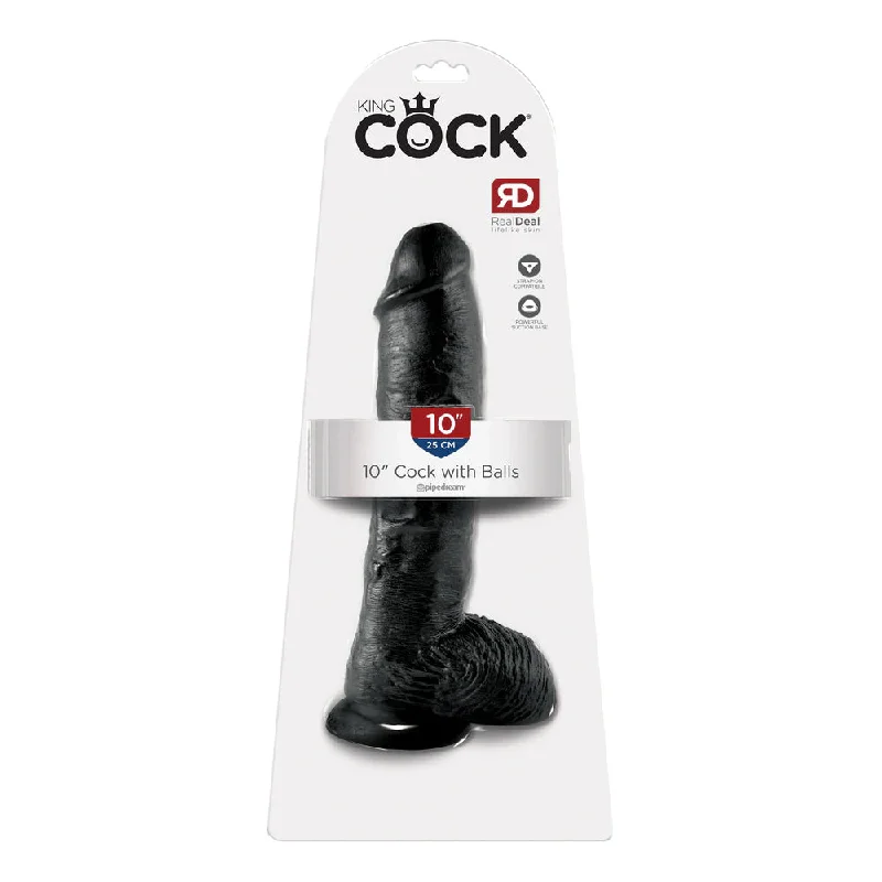 King Cock 10" Cock with Balls Black