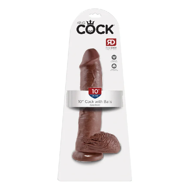 King Cock 10" Cock with Balls Brown