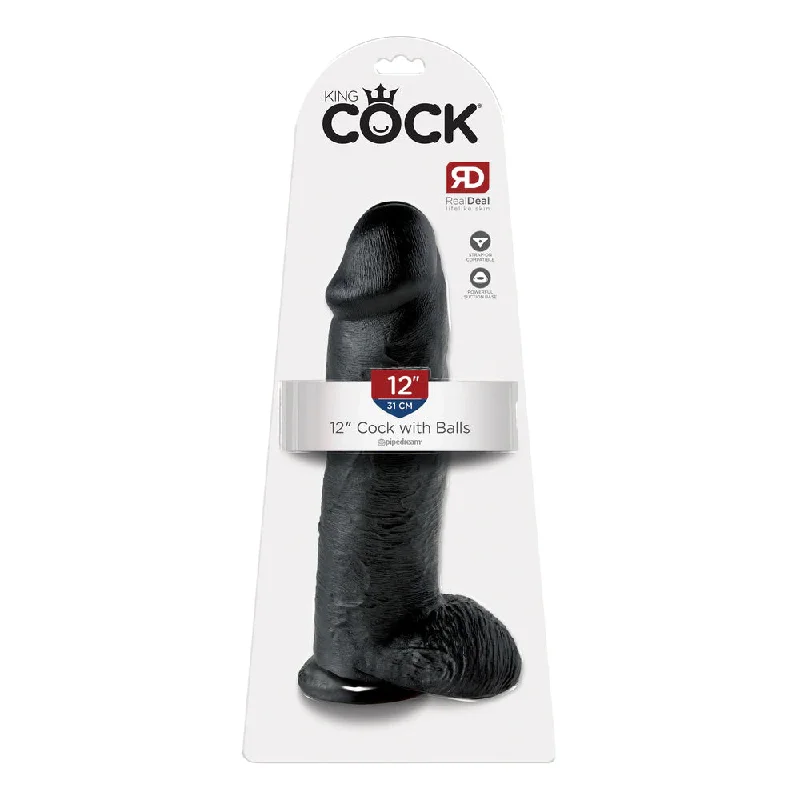 King Cock 12" Cock with Balls Black