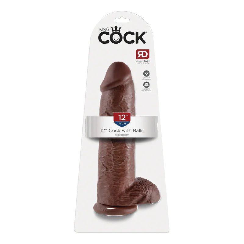 King Cock 12" Cock with Balls Brown