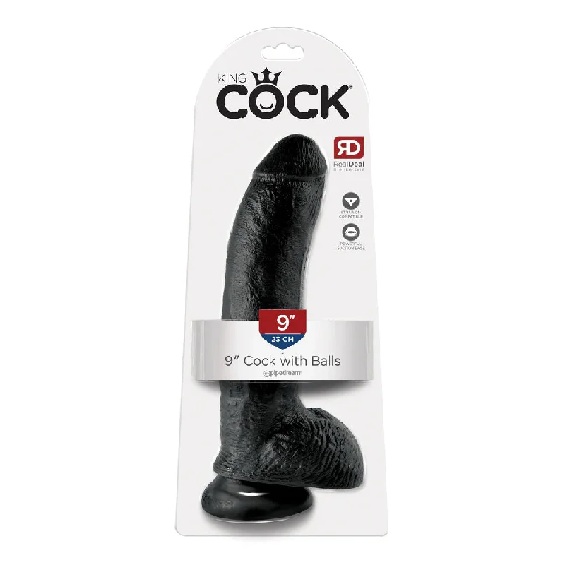 King Cock 9" Cock with Balls Black