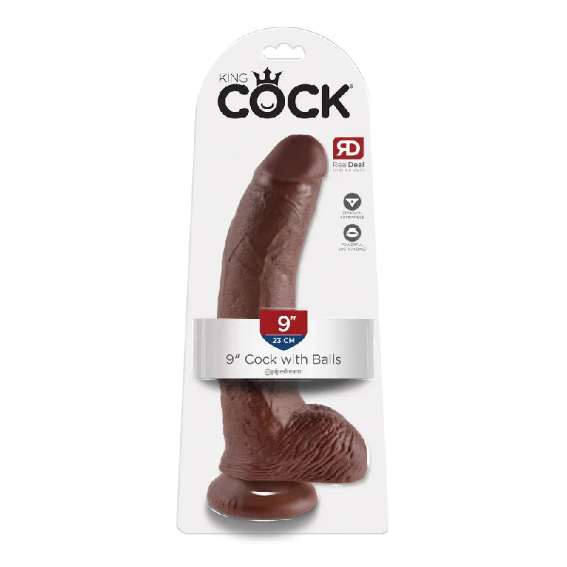 King Cock 9" Cock with Balls Brown