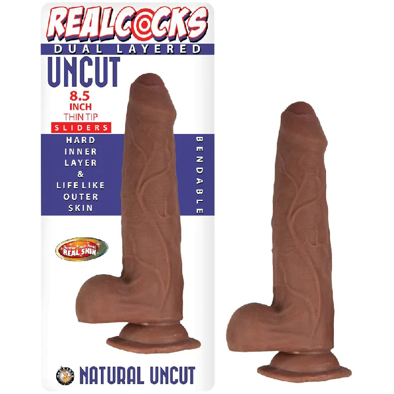 Realcocks Dual Layered Uncut Slider 8.5" Thin Tip Brown