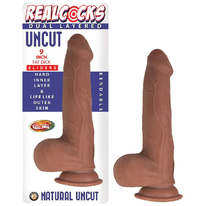 Realcocks Dual Layered Uncut Slider 9" Fat Dick Brown