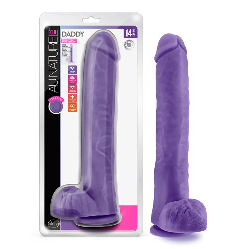 Blush Au Naturel Bold Daddy 14 in. Posable Dual Density Dildo with Balls & Suction Cup Purple