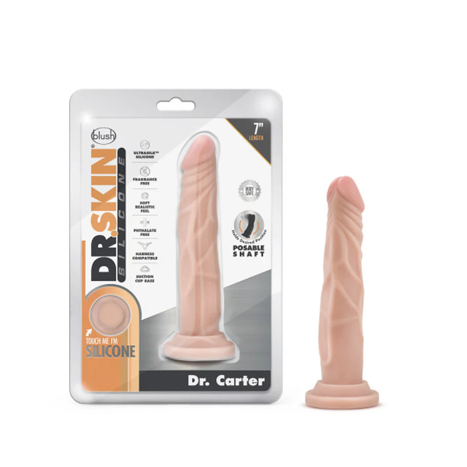 Blush Dr. Skin Silicone Dr. Carter Realistic 7 in. Posable Dildo with Suction Cup