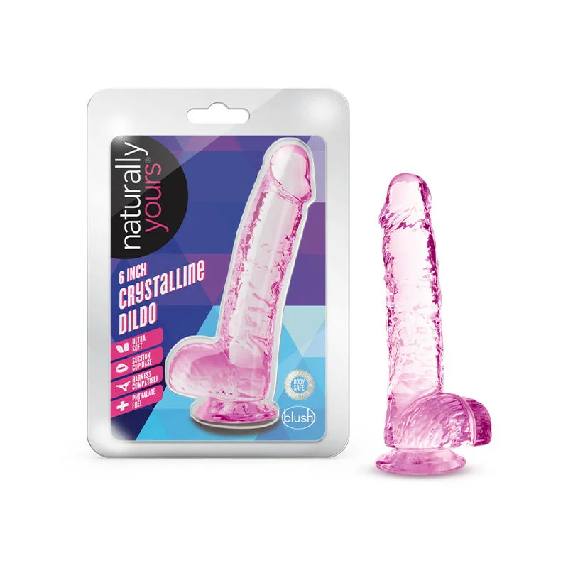 Blush Naturally Yours Crystalline 6 in. Dildo with Balls & Suction Cup Rose