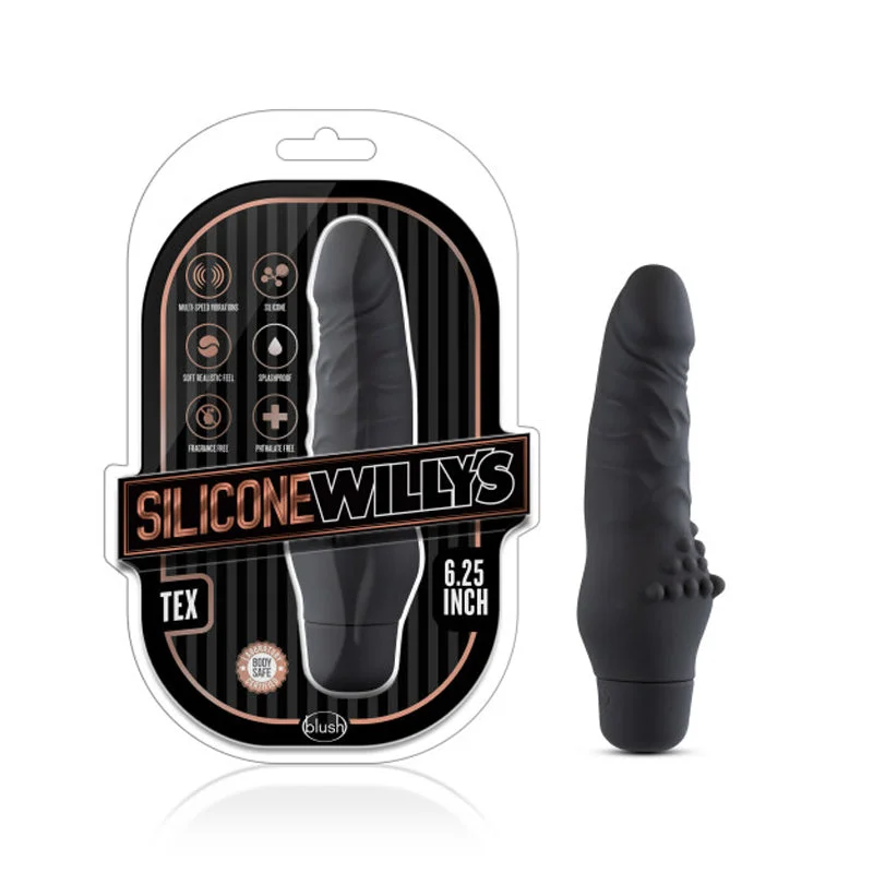 Blush Silicone Willy's Tex Realistic 6.25 in. Vibrating Dildo Black