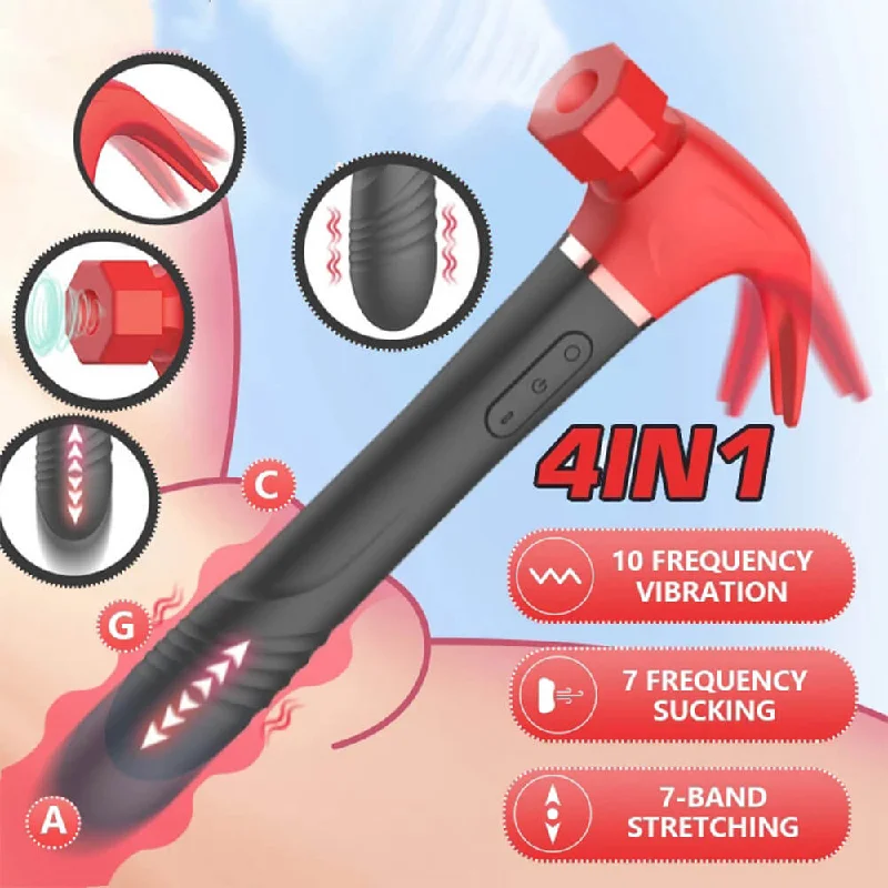 4 in 1 Hammer Vibrator Vibrating Sucking Thrusting Licking Hammer Sex Toy