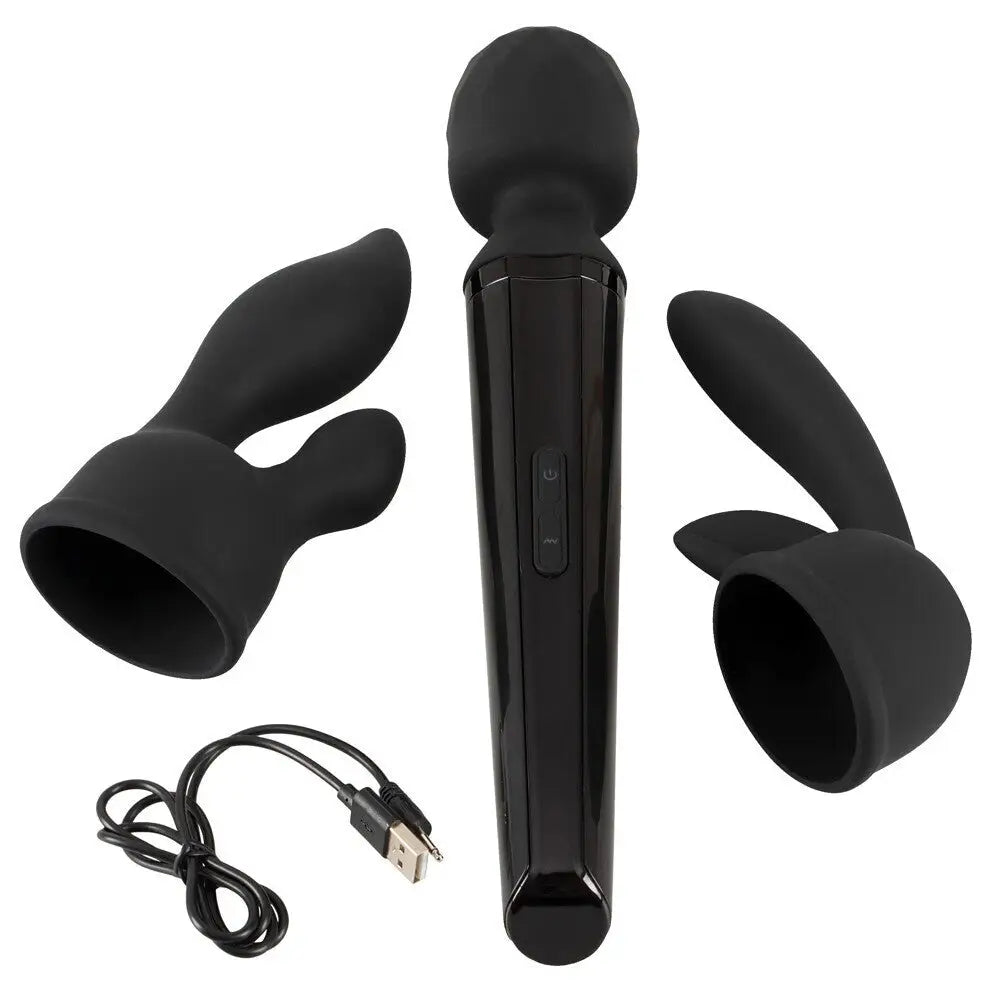 You2toys Silicone Black Rechargeable Wand Vibrator with 2 Attachments