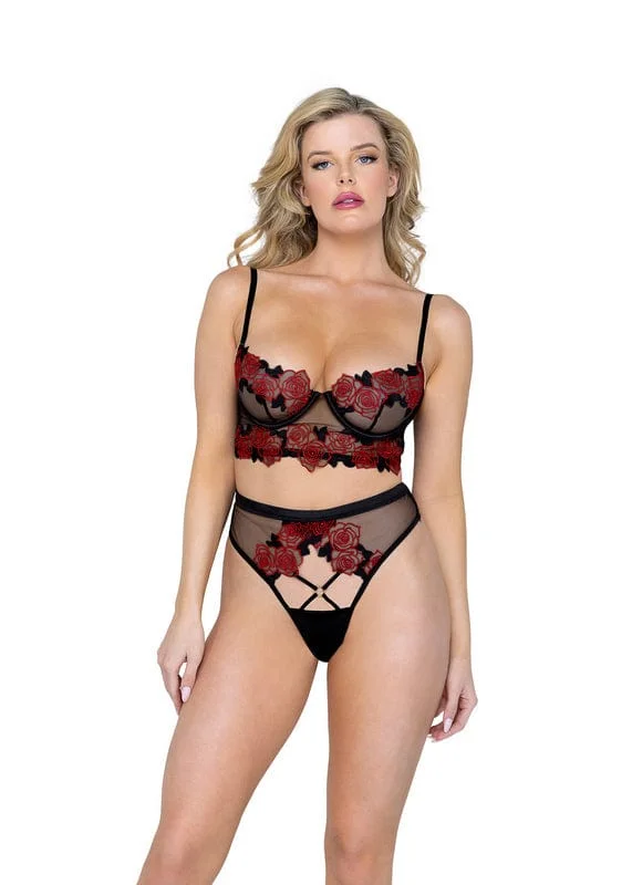 2pc Black Rosa Bella Long Line Bra & Cheeky Bottom Lingerie Set