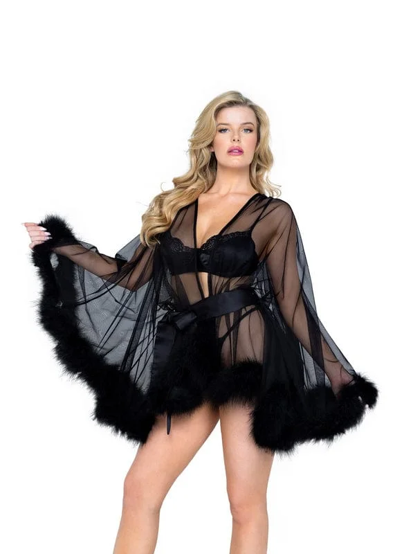 Black Mesh Hollywood Glam Luxury Mini Robe Lingerie (Pink Also Available)