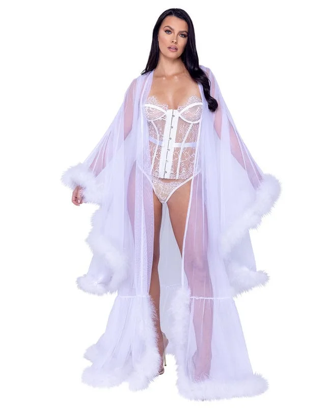 Sheer White Marabou Hollywood Glam Luxury Robe Lingerie