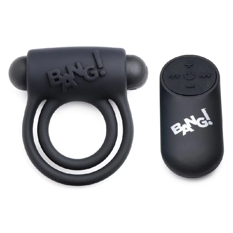 Bang Black Silicone Remote Control Vibrating Cock Ring and Bullet