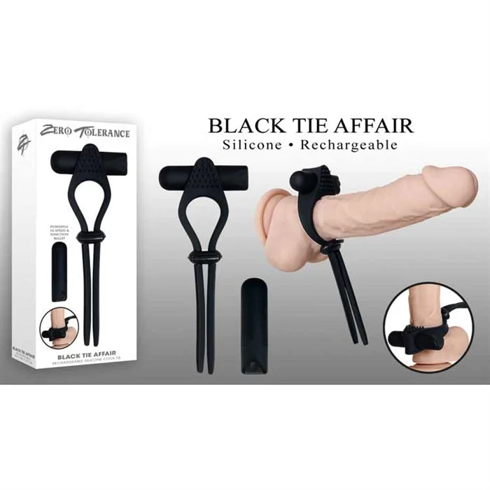 Black Tie Affair Rechargeable Vibrating Cock Ring by Zero Tolerance