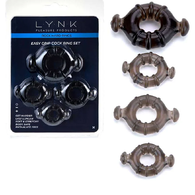 Easy Grip Cock Ring Set with Pull Tabs, Smoke by Lynk Pleasure