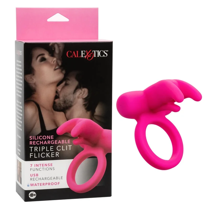 Triple Clit Flicker Vibrating Cock Ring by Cal Exotics